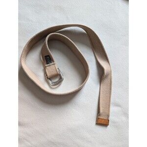 Polo Ralph Lauren Fabric Leather Trim Belt Mens Tan Brown Silver Ton Buckle